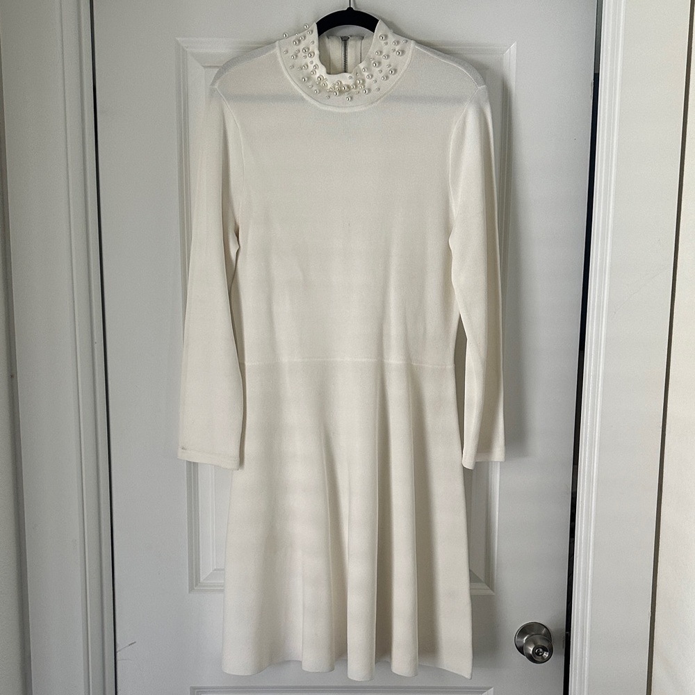 Eliza J White Dress with Pearl Embellishments
